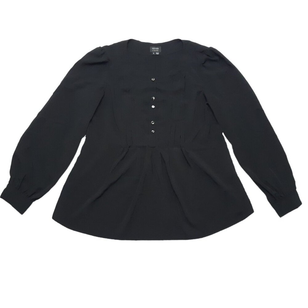 Nicole Miller Top‎ Womens 8 Black Stretch Long Sleeve Buttons Peplum 36 in Chest